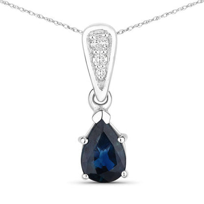 0.85 Carat Genuine Blue Sapphire and White Diamond 14K White Gold Pendant Bids.com