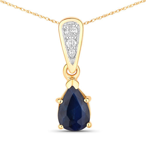 0.85 Carat Genuine Blue Sapphire and White Diamond 14K Yellow Gold Pendant Bids.com