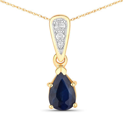 0.85 Carat Genuine Blue Sapphire and White Diamond 14K Yellow Gold Pendant Bids.com