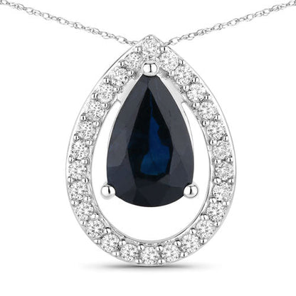 1.15 Carat Genuine Blue Sapphire and White Diamond 14K White Gold Pendant Bids.com