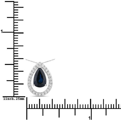 1.15 Carat Genuine Blue Sapphire and White Diamond 14K White Gold Pendant Bids.com