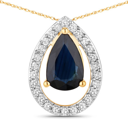 1.15 Carat Genuine Blue Sapphire and White Diamond 14K Yellow Gold Pendant Bids.com