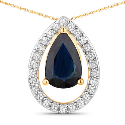 1.15 Carat Genuine Blue Sapphire and White Diamond 14K Yellow Gold Pendant Bids.com