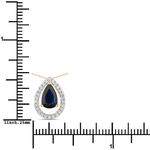 1.15 Carat Genuine Blue Sapphire and White Diamond 14K Yellow Gold Pendant Bids.com