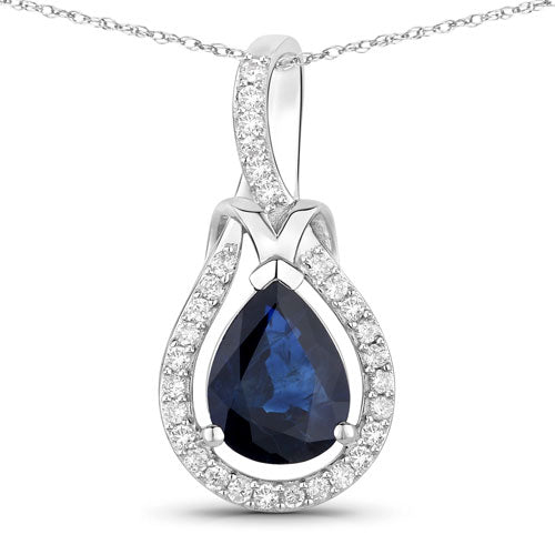 1.48 Carat Genuine Blue Sapphire and White Diamond 14K White Gold Pendant Bids.com