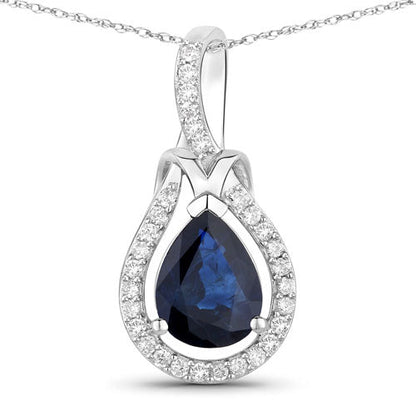 1.48 Carat Genuine Blue Sapphire and White Diamond 14K White Gold Pendant Bids.com