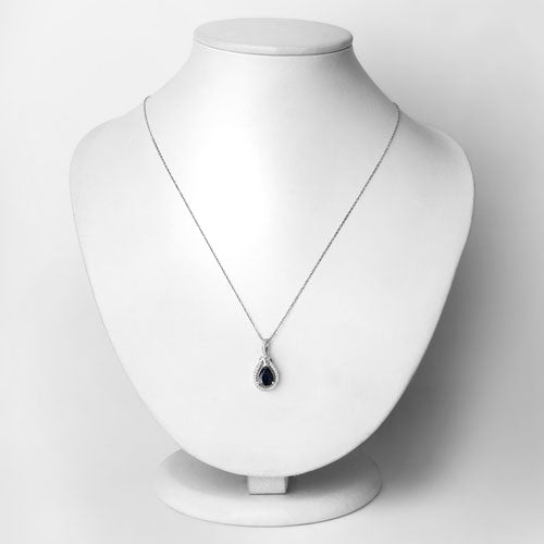 1.48 Carat Genuine Blue Sapphire and White Diamond 14K White Gold Pendant Bids.com