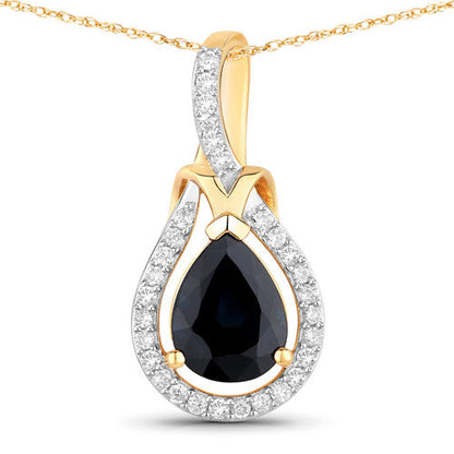 1.48 Carat Genuine Blue Sapphire and White Diamond 14K Yellow Gold Pendant Bids.com