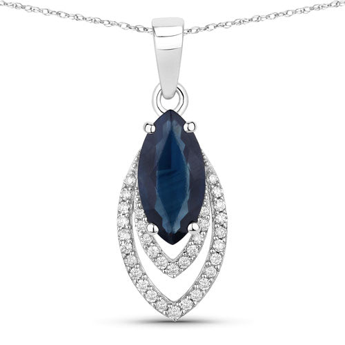 1.42 Carat Genuine Blue Sapphire and White Diamond 14K White Gold Pendant Bids.com