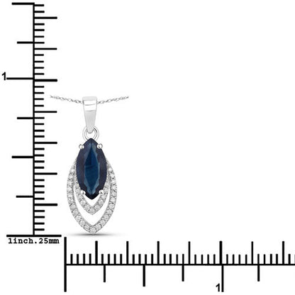 1.42 Carat Genuine Blue Sapphire and White Diamond 14K White Gold Pendant Bids.com