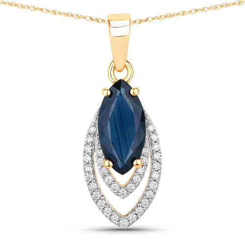 1.42 Carat Genuine Blue Sapphire and White Diamond 14K Yellow Gold Pendant Bids.com