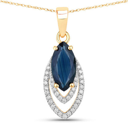 1.42 Carat Genuine Blue Sapphire and White Diamond 14K Yellow Gold Pendant Bids.com