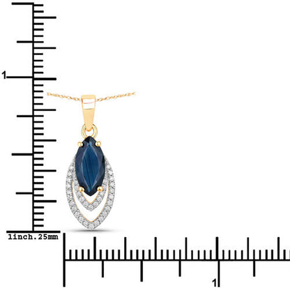 1.42 Carat Genuine Blue Sapphire and White Diamond 14K Yellow Gold Pendant Bids.com