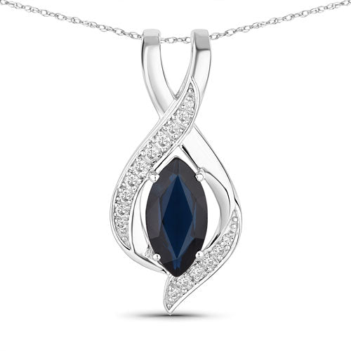 2.27 Carat Genuine Blue Sapphire and White Diamond 14K White Gold Pendant Bids.com