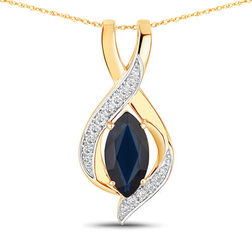 2.27 Carat Genuine Blue Sapphire and White Diamond 14K Yellow Gold Pendant Bids.com