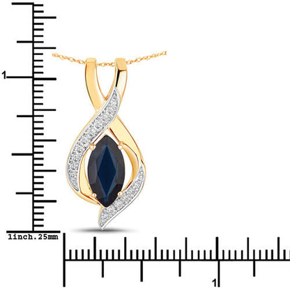 2.27 Carat Genuine Blue Sapphire and White Diamond 14K Yellow Gold Pendant Bids.com