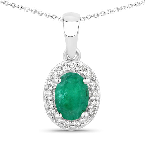 0.89 Carat Genuine Zambian Emerald and Lab Grown Diamond .925 Sterling Silver Pendant Bids.com
