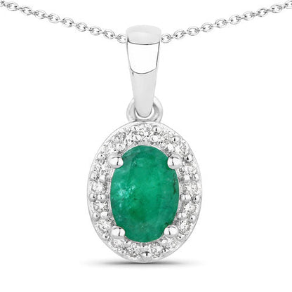 0.89 Carat Genuine Zambian Emerald and Lab Grown Diamond .925 Sterling Silver Pendant Bids.com