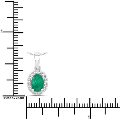 0.89 Carat Genuine Zambian Emerald and Lab Grown Diamond .925 Sterling Silver Pendant Bids.com