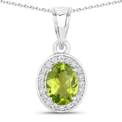 1.90 Carat Genuine Peridot and Lab Grown Diamond .925 Sterling Silver Pendant Bids.com