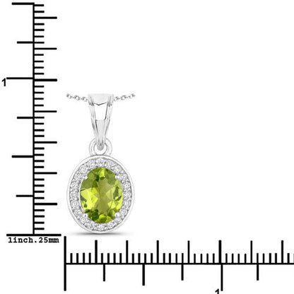 1.90 Carat Genuine Peridot and Lab Grown Diamond .925 Sterling Silver Pendant Bids.com