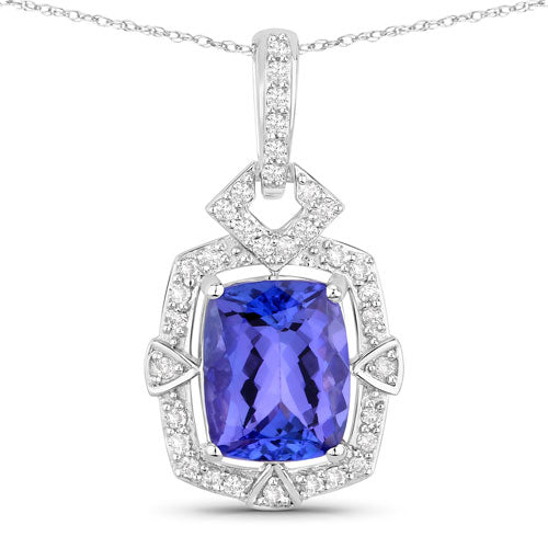 2.46 Carat Genuine Tanzanite and White Diamond 14K White Gold Pendant Bids.com