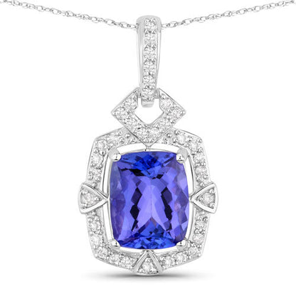 2.46 Carat Genuine Tanzanite and White Diamond 14K White Gold Pendant Bids.com