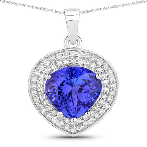 4.17 Carat Genuine Tanzanite and White Diamond 14K White Gold Pendant Bids.com