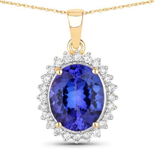4.68 Carat Genuine Tanzanite and White Diamond 14K Yellow Gold Pendant Bids.com