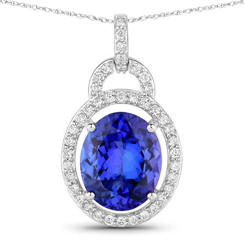 4.06 Carat Genuine Tanzanite and White Diamond 14K White Gold Pendant Bids.com