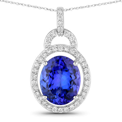 4.06 Carat Genuine Tanzanite and White Diamond 14K White Gold Pendant Bids.com