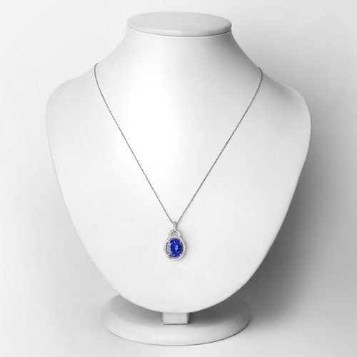 4.06 Carat Genuine Tanzanite and White Diamond 14K White Gold Pendant Bids.com