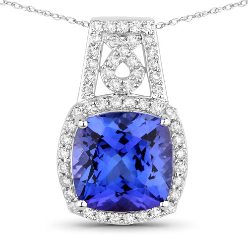 4.30 Carat Genuine Tanzanite and White Diamond 14K White Gold Pendant Bids.com