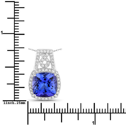 4.30 Carat Genuine Tanzanite and White Diamond 14K White Gold Pendant Bids.com