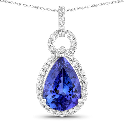 3.49 Carat Genuine Tanzanite and White Diamond 14K White Gold Pendant Bids.com
