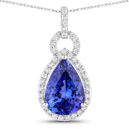 3.49 Carat Genuine Tanzanite and White Diamond 14K White Gold Pendant Bids.com