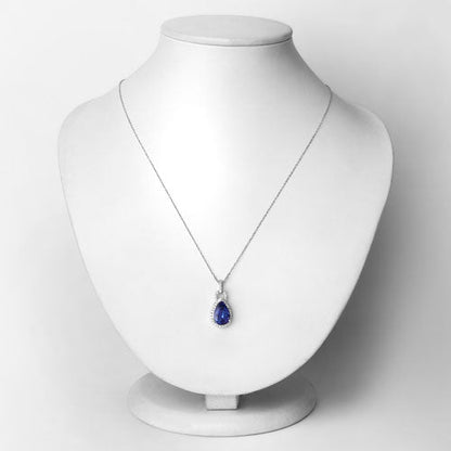 3.49 Carat Genuine Tanzanite and White Diamond 14K White Gold Pendant Bids.com