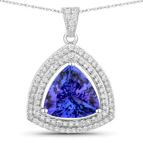 3.93 Carat Genuine Tanzanite and White Diamond 14K White Gold Pendant Bids.com