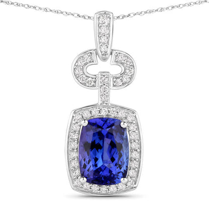 2.62 Carat Genuine Tanzanite and White Diamond 14K White Gold Pendant Bids.com