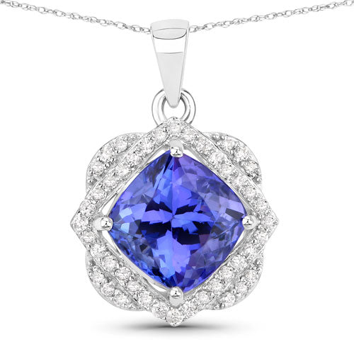3.14 Carat Genuine Tanzanite and White Diamond 14K White Gold Pendant Bids.com