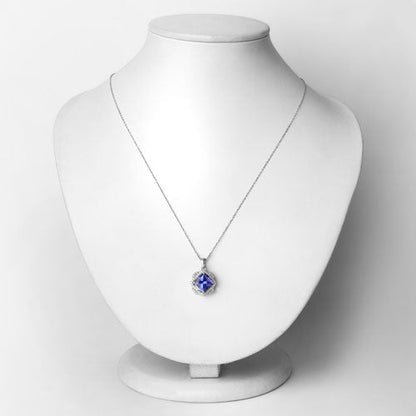 3.14 Carat Genuine Tanzanite and White Diamond 14K White Gold Pendant Bids.com