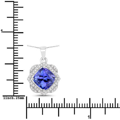 3.14 Carat Genuine Tanzanite and White Diamond 14K White Gold Pendant Bids.com