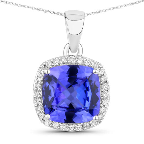 2.65 Carat Genuine Tanzanite and White Diamond 14K White Gold Pendant Bids.com