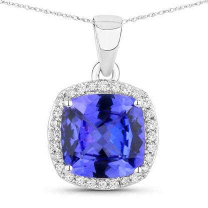 2.65 Carat Genuine Tanzanite and White Diamond 14K White Gold Pendant Bids.com