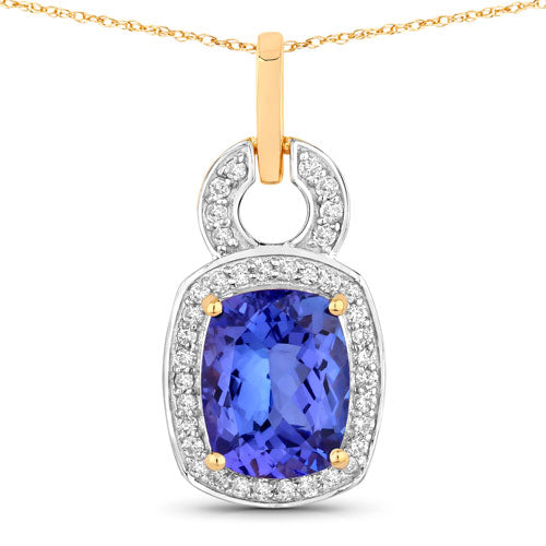 2.23 Carat Genuine Tanzanite and White Diamond 14K Yellow Gold Pendant Bids.com