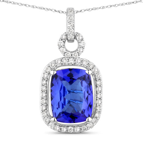 2.25 Carat Genuine Tanzanite and White Diamond 14K White Gold Pendant Bids.com
