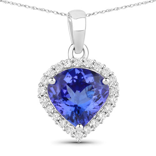 2.53 Carat Genuine Tanzanite and White Diamond 14K White Gold Pendant Bids.com