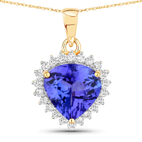 2.66 Carat Genuine Tanzanite and White Diamond 14K Yellow Gold Pendant Bids.com