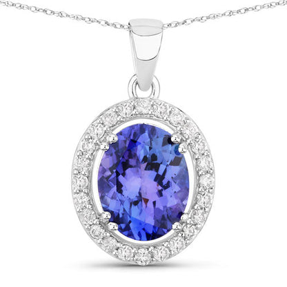 3.21 Carat Genuine Tanzanite and White Diamond 14K White Gold Pendant Bids.com