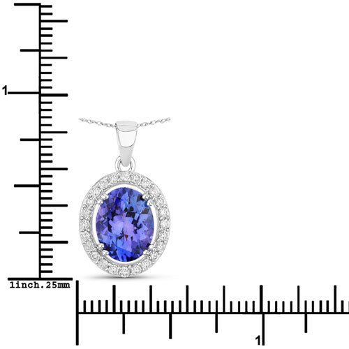 3.21 Carat Genuine Tanzanite and White Diamond 14K White Gold Pendant Bids.com